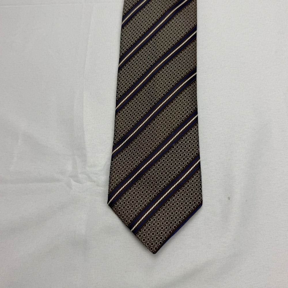Ermenegildo Zegna Tie 60" x 3.5" Brown Silk Striped Geometric Made in Italy